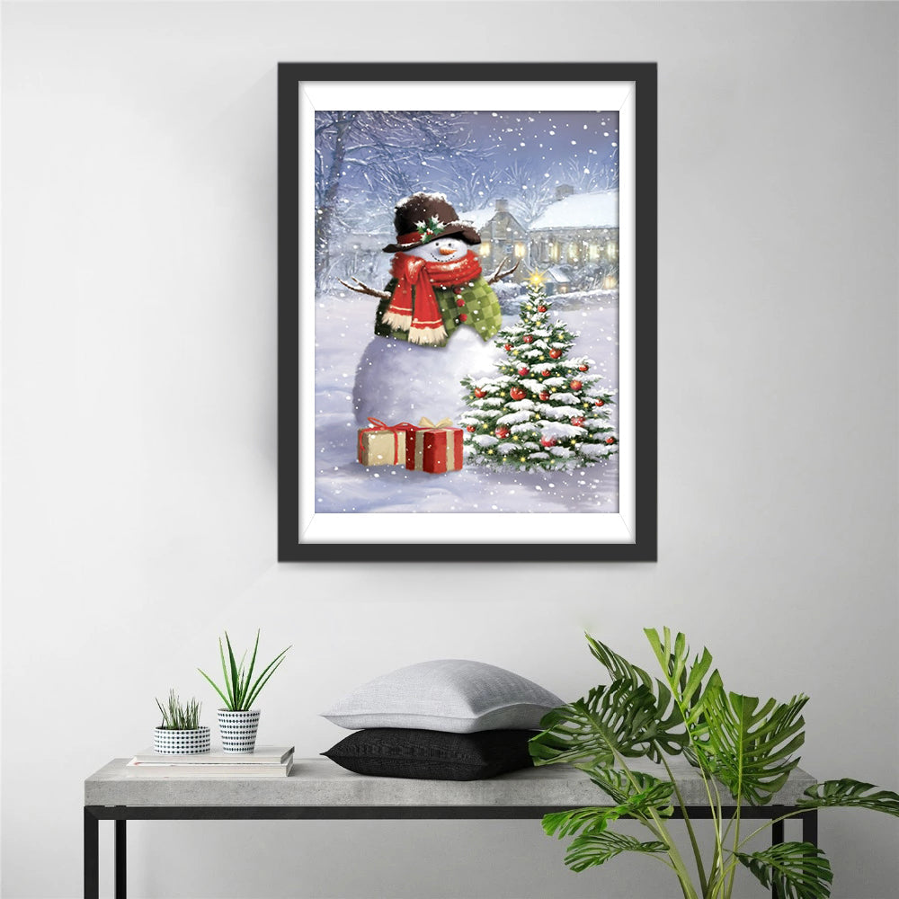 Vrolijke Sneeuwman in de Kerstsneeuw Diamond Painting