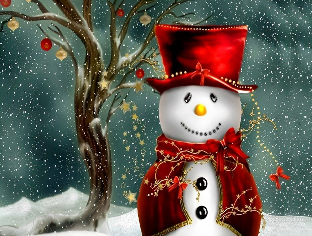 Vrolijke Sneeuwpop in Kerstsfeer Diamond Painting