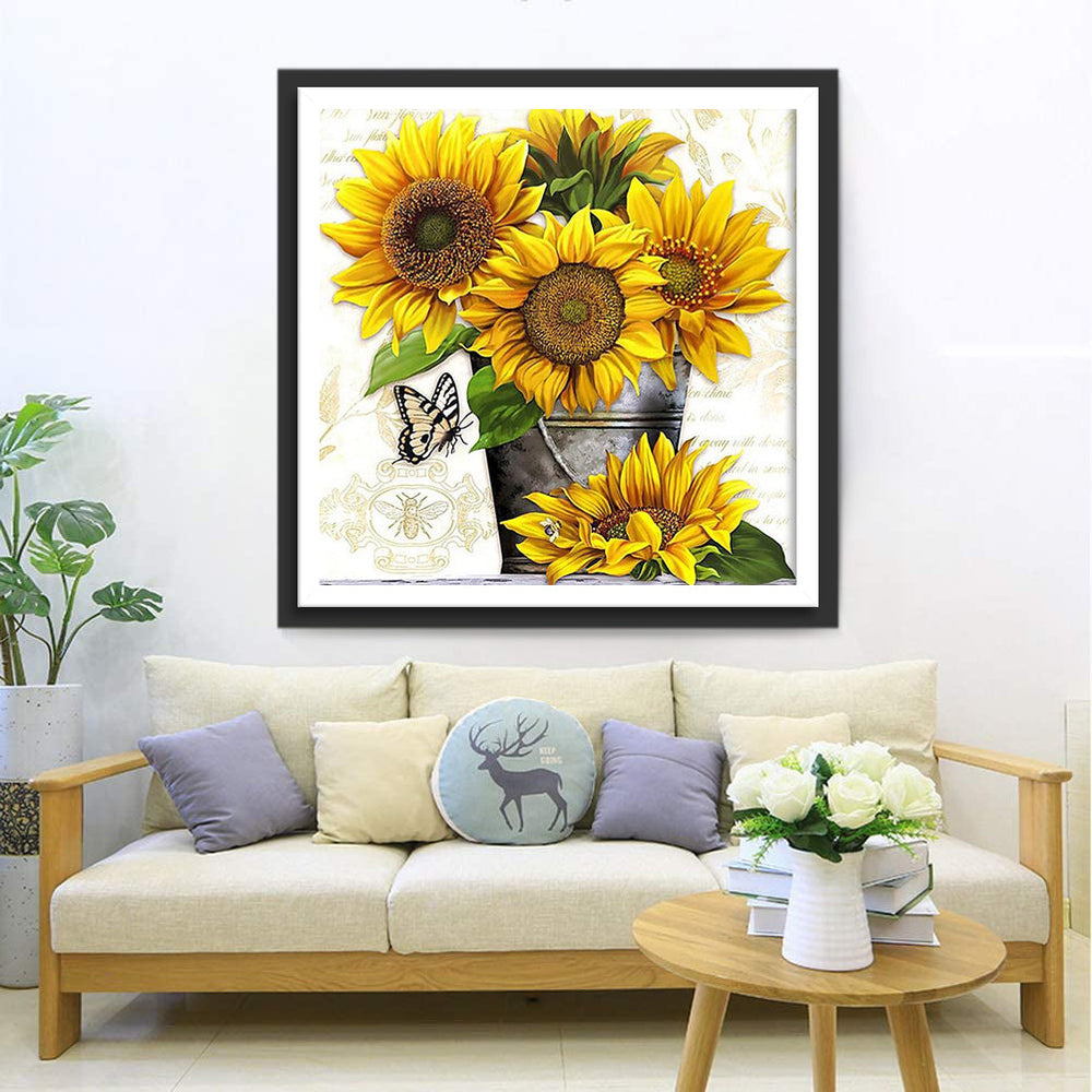 Vrolijke Zonnebloemen in Emmer Diamond Painting