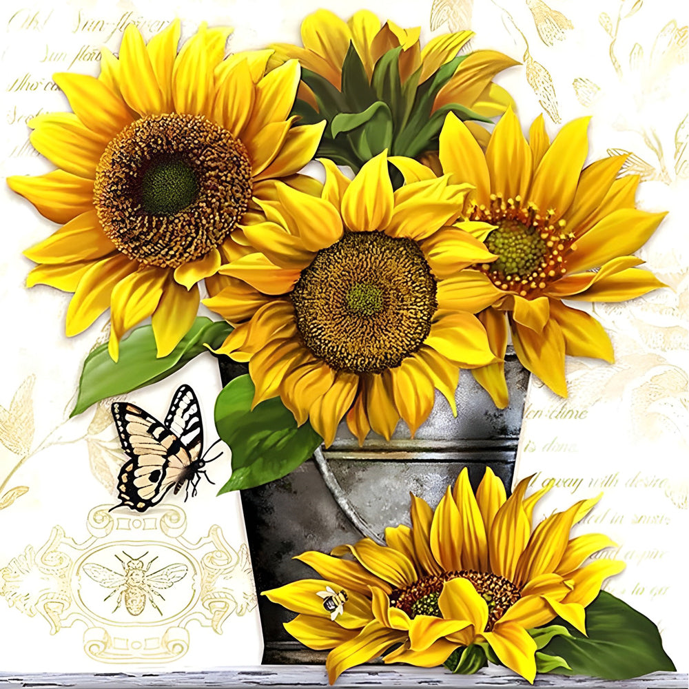 Vrolijke Zonnebloemen in Emmer Diamond Painting