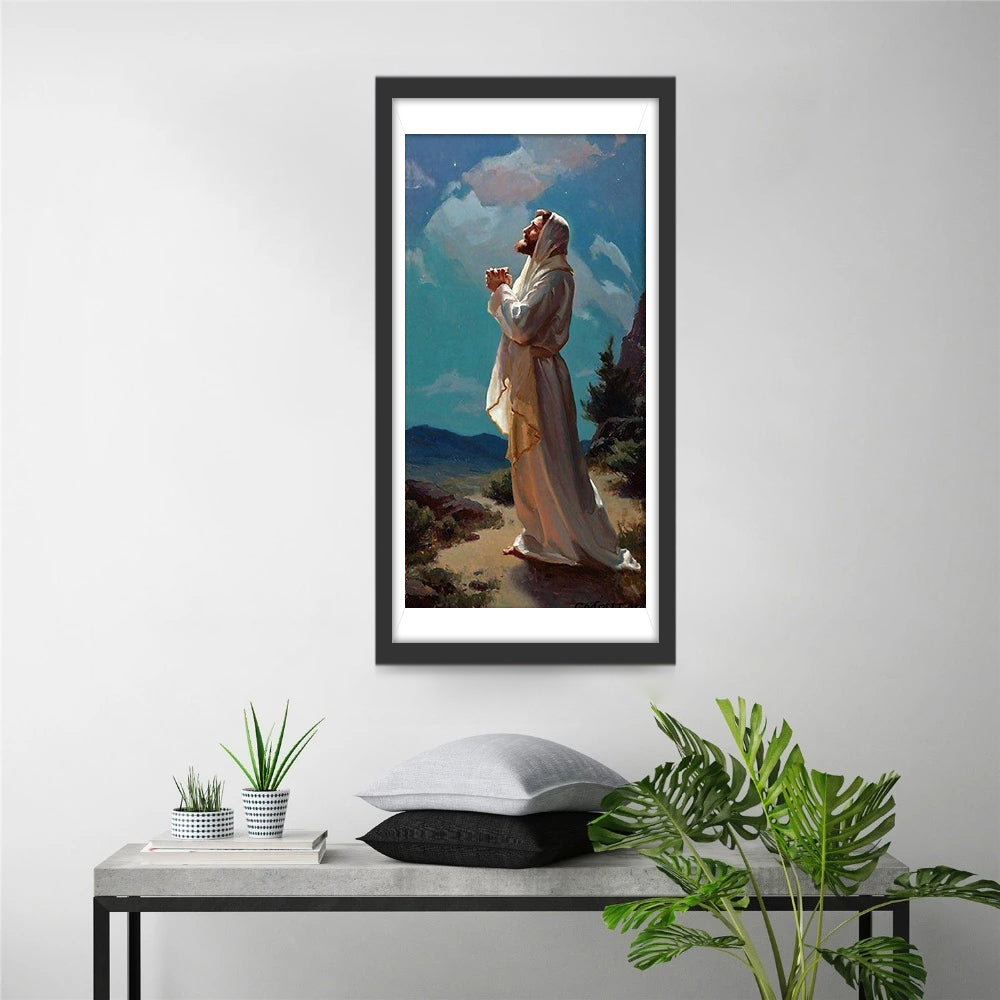 Vrome Biddende Figuur in Witte Gewaden Diamond Painting