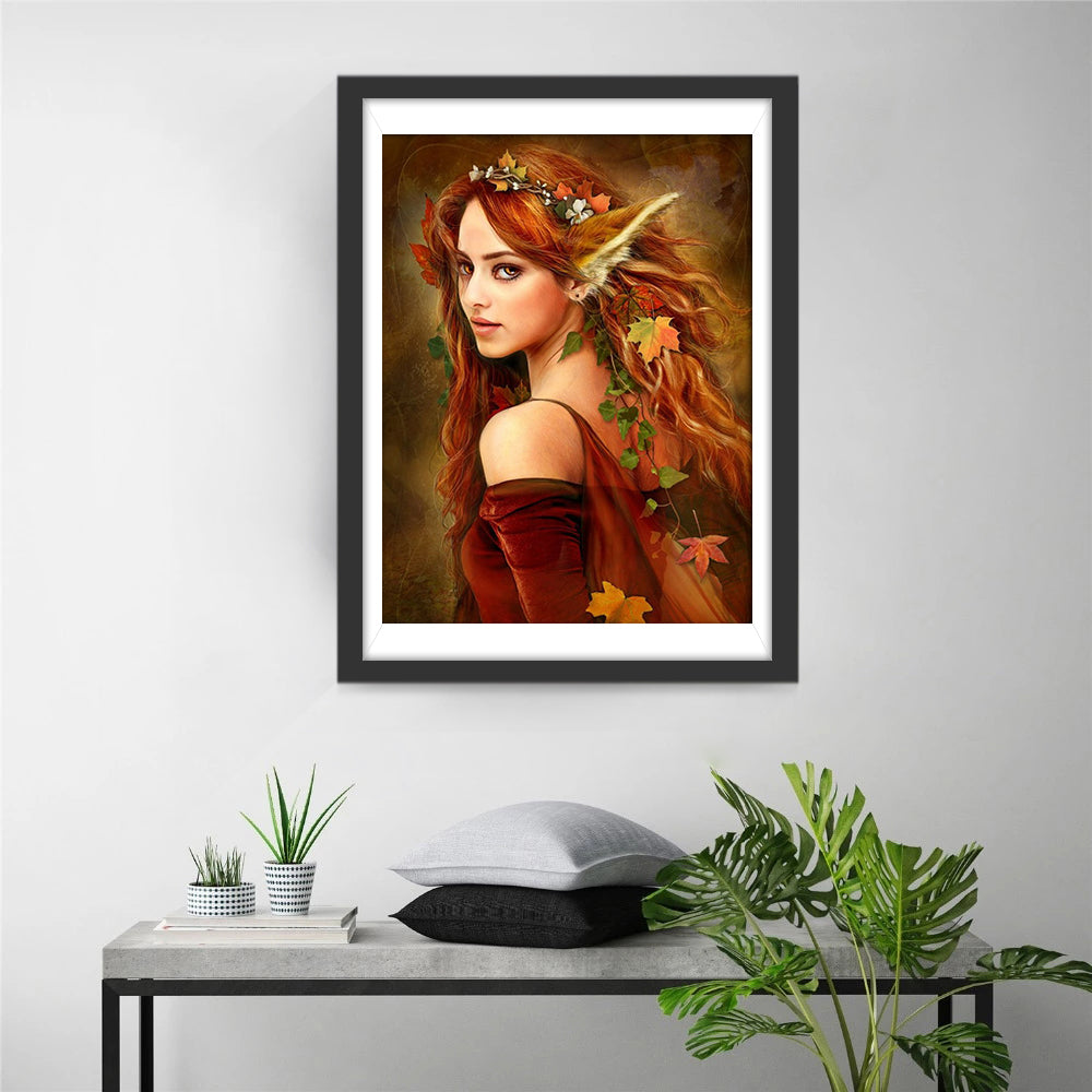Vrouw en Herfstbladeren Diamond Painting