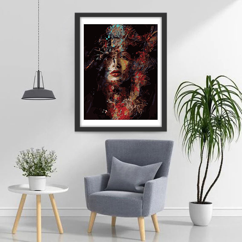 Vrouw in Kleurige Verfkommetjes Diamond Painting