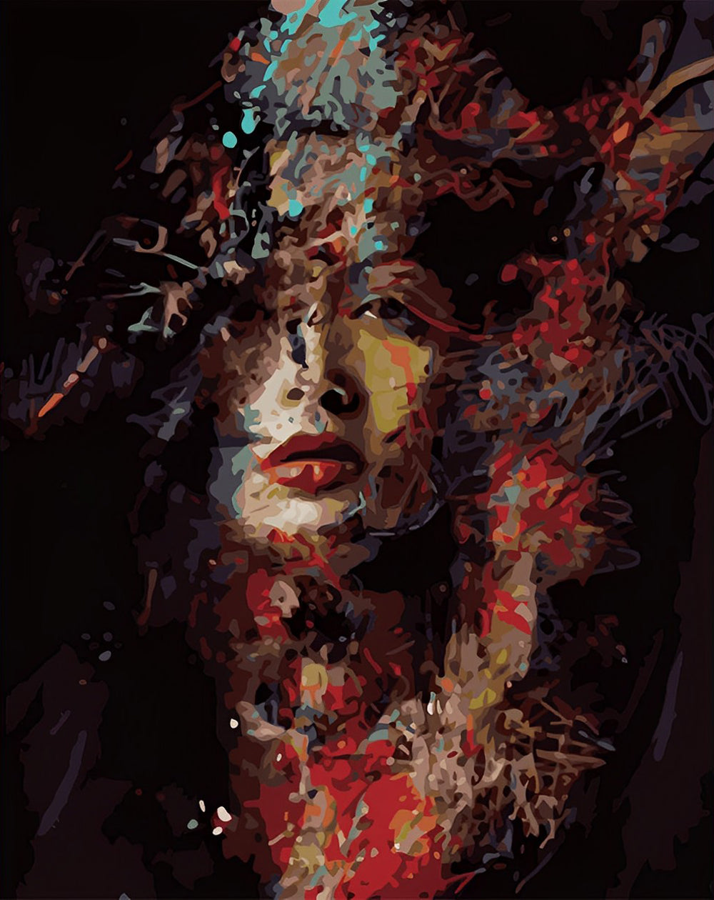 Vrouw in Kleurige Verfkommetjes Diamond Painting