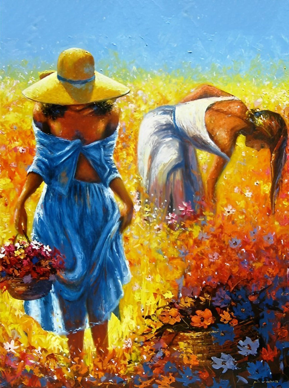 Vrouw met Bloemenkrans in Bloeiende Tuin Diamond Painting