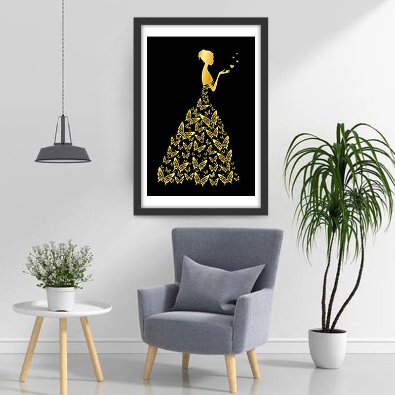 Vrouw met een Vlinder als Rok Diamond Painting