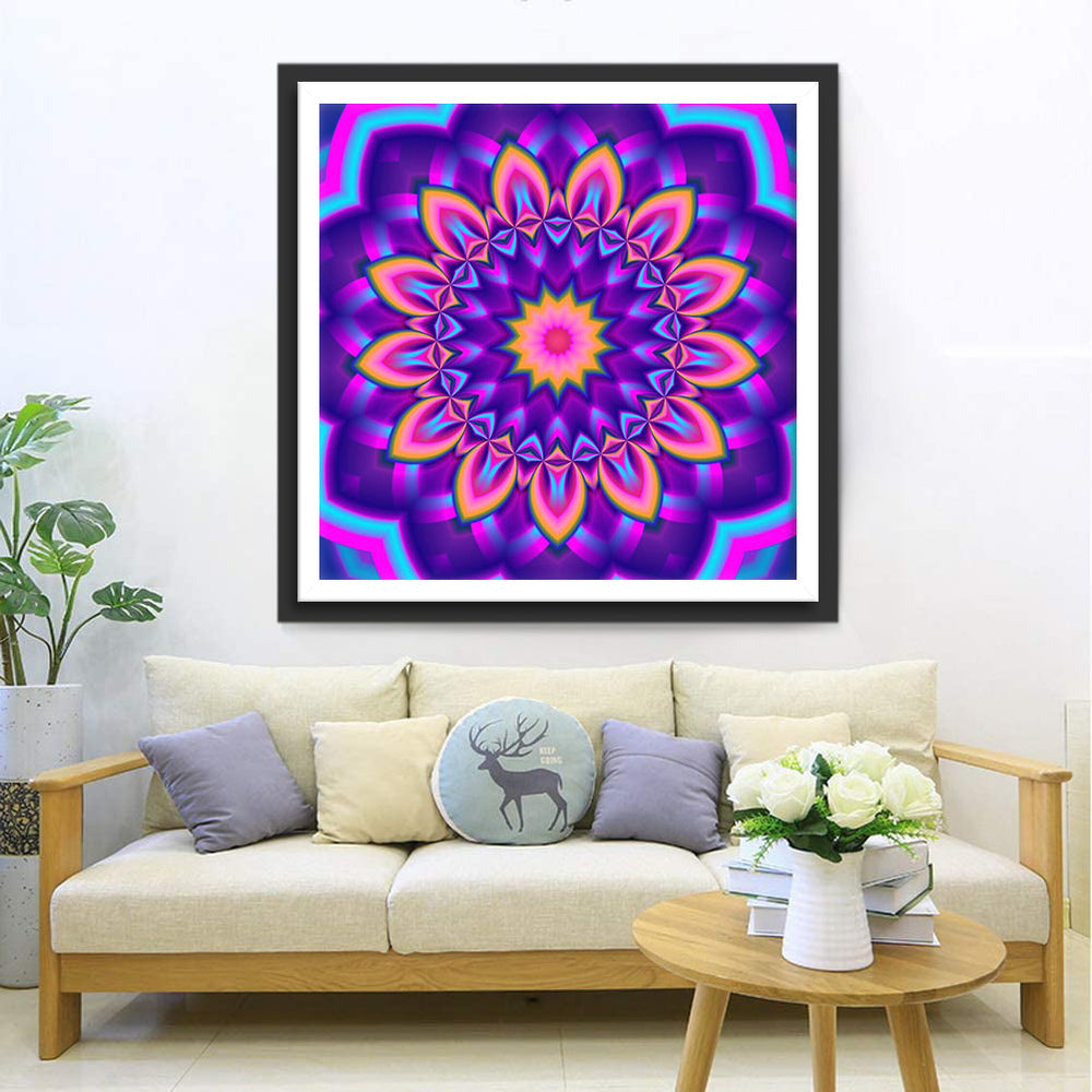 Vurig Fantasierijk Purper-Roze Bloemencirkel Diamond Painting