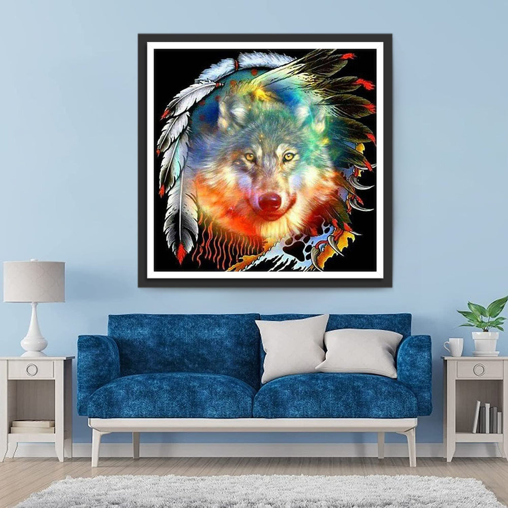 Vurige Wolf met Verenomlijsting Diamond Painting
