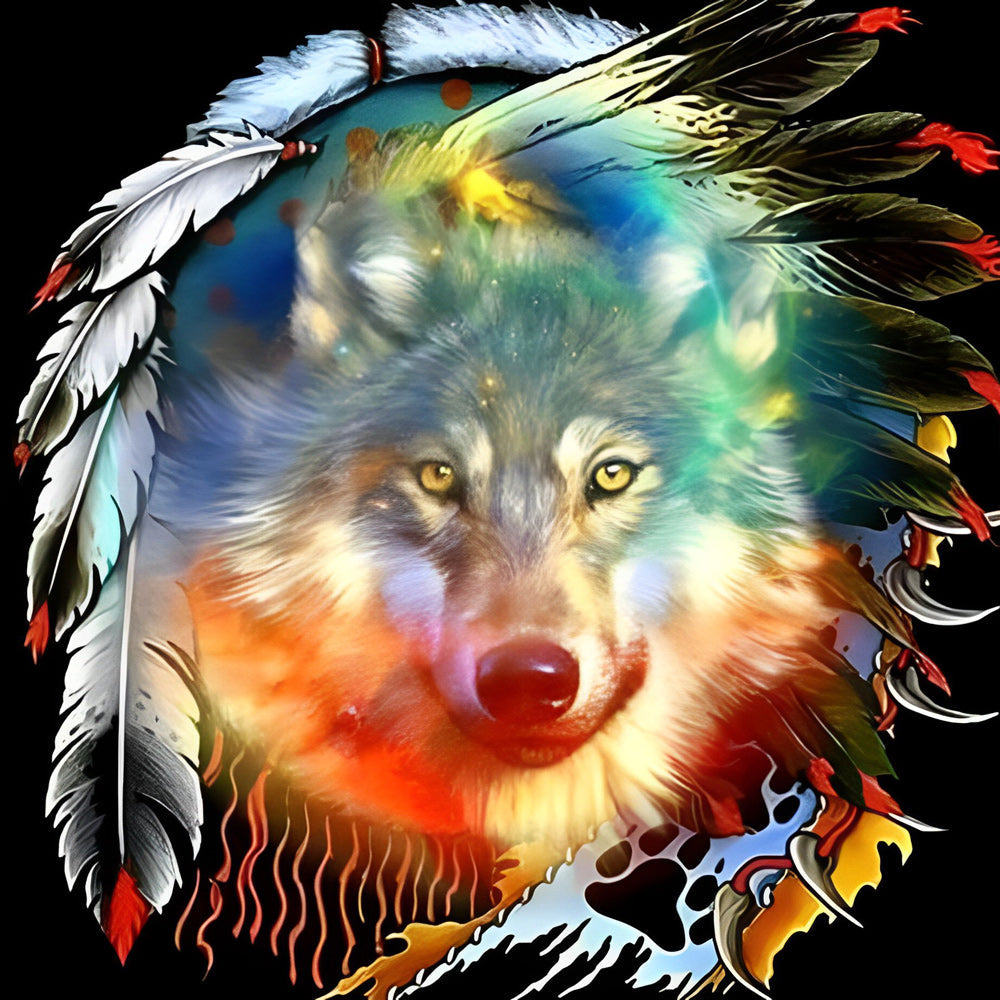 Vurige Wolf met Verenomlijsting Diamond Painting
