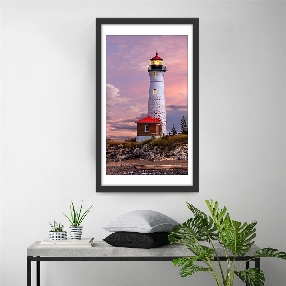 Vuurtoren tegen Zacht Kleurende Hemel Diamond Painting