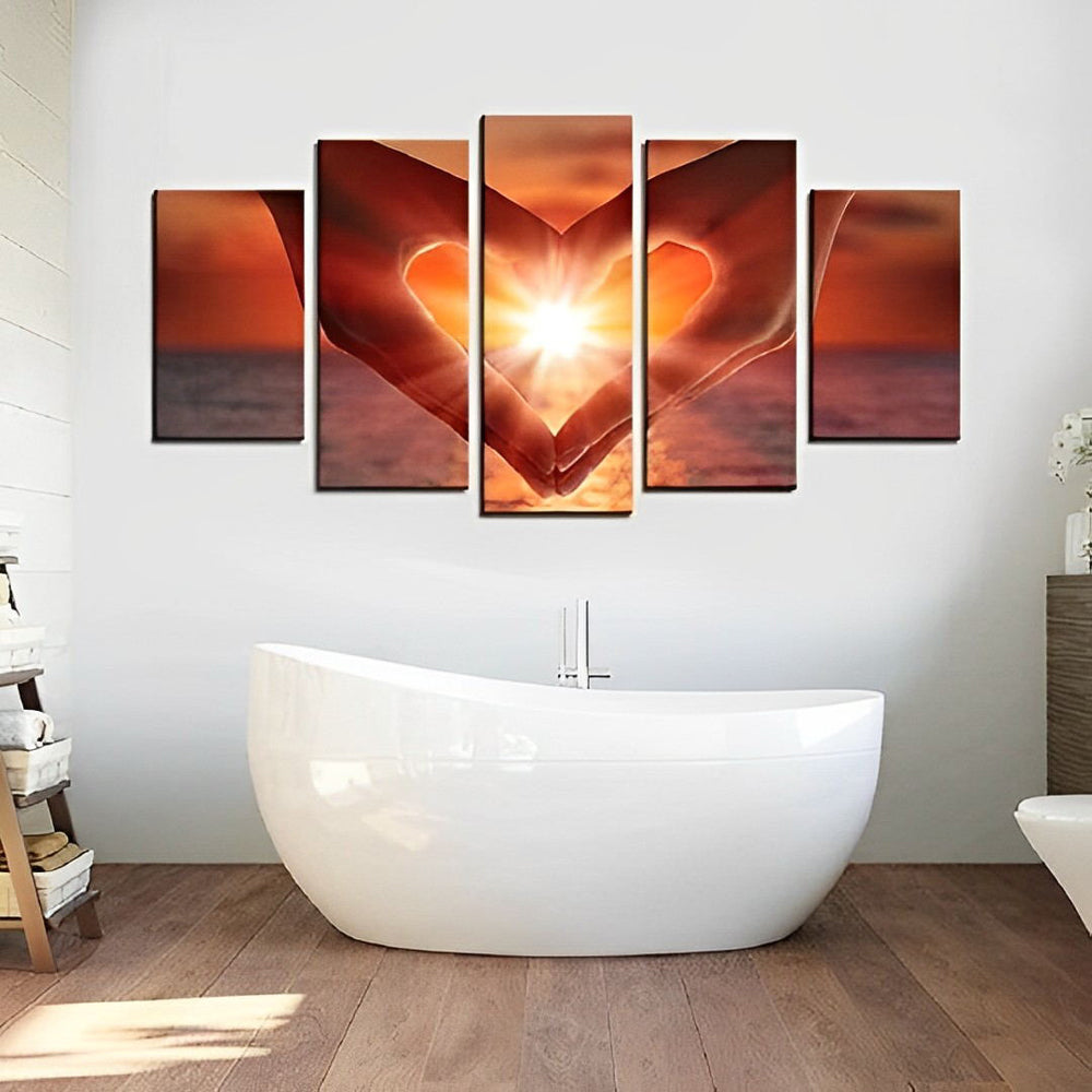 Wanddecoratie van een Hartvormige Zonsopgang Boven Zee Diamond Painting