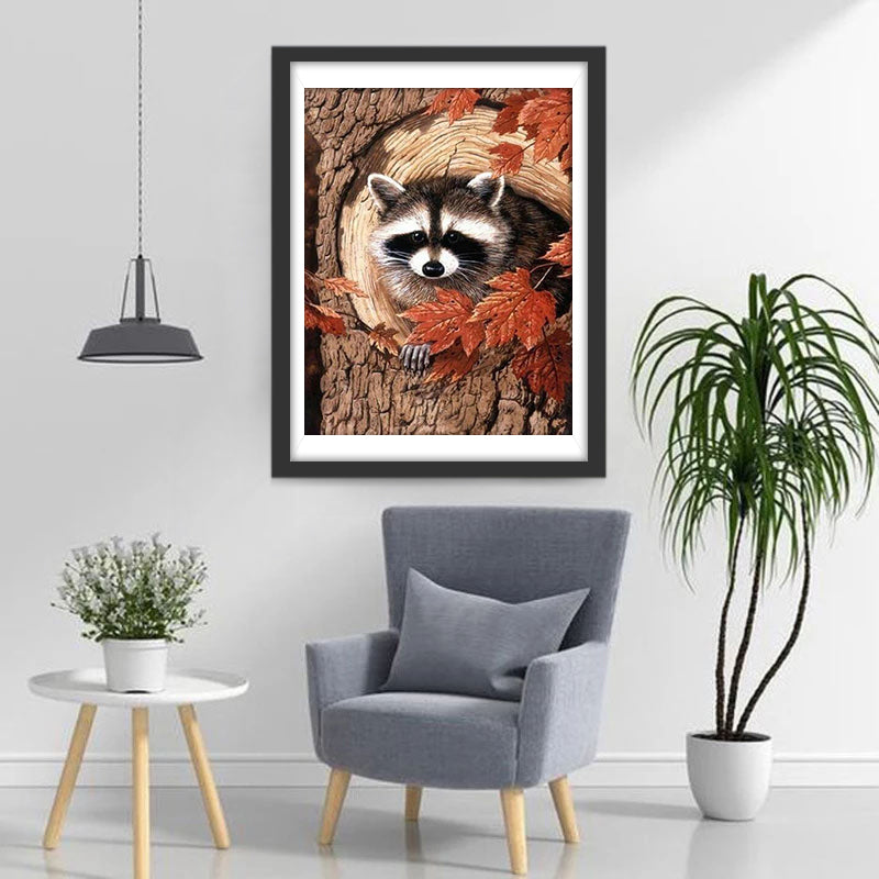 Wasbeer op een Esdoornboom Diamond Painting