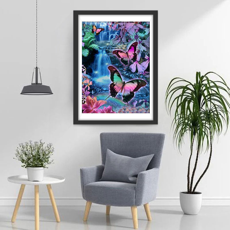 Waterval met Kleurrijke Vlinders Diamond Painting