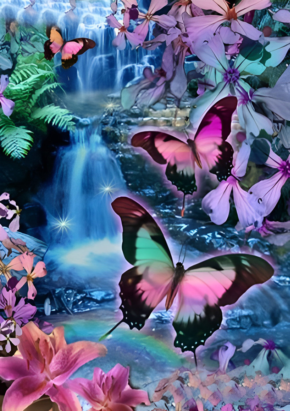 Waterval met Kleurrijke Vlinders Diamond Painting