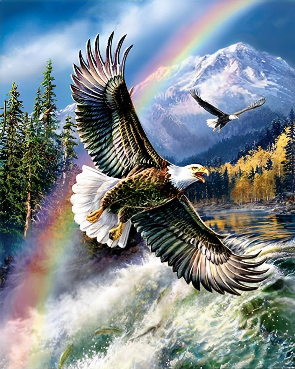 Watervallen en Adelaars onder de Regenboog Diamond Painting
