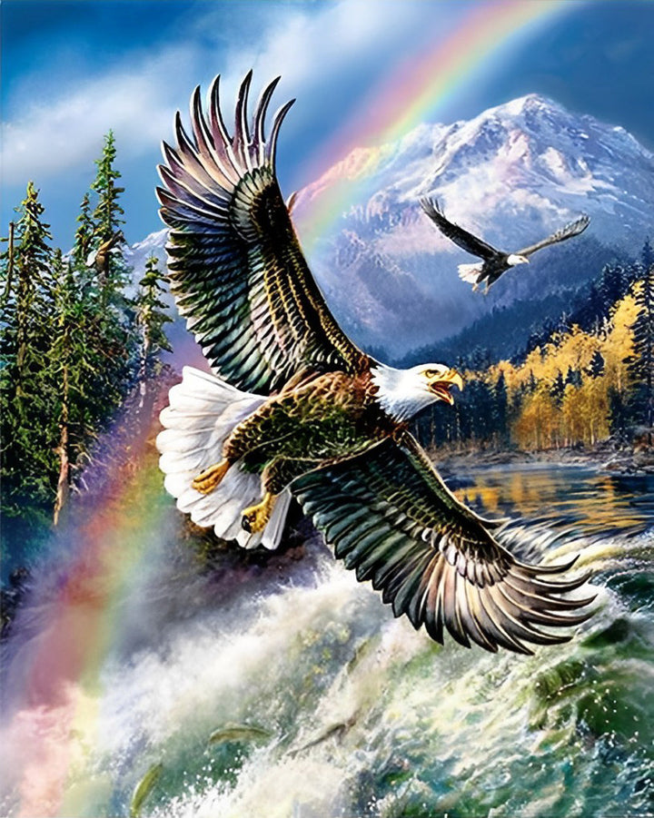 Watervallen en Adelaars onder de Regenboog Diamond Painting