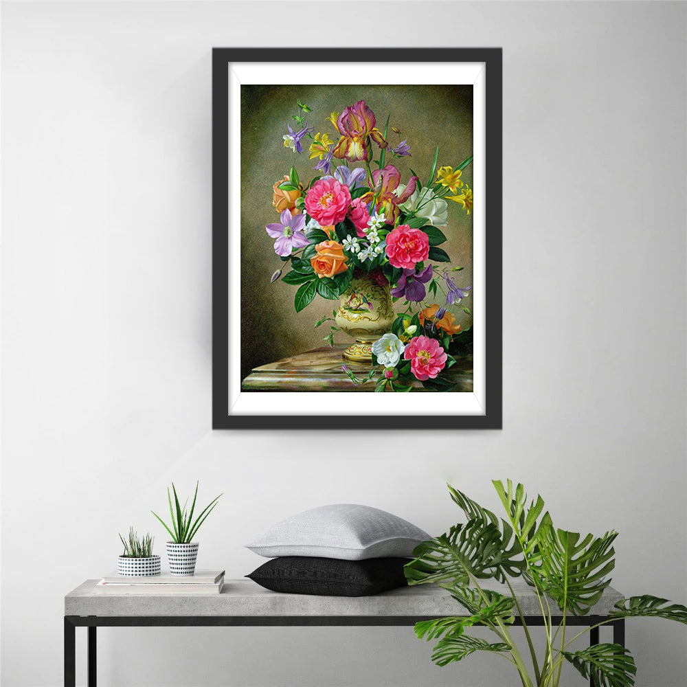 Weelderig Bloemenboeket in Antiek Vaasje Diamond Painting