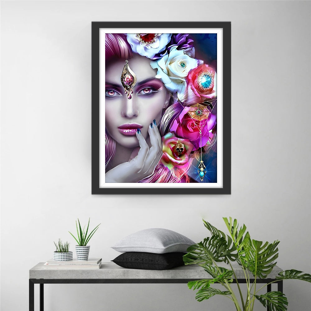 Weelderig Versierd Gezicht met Edelstenen Diamond Painting
