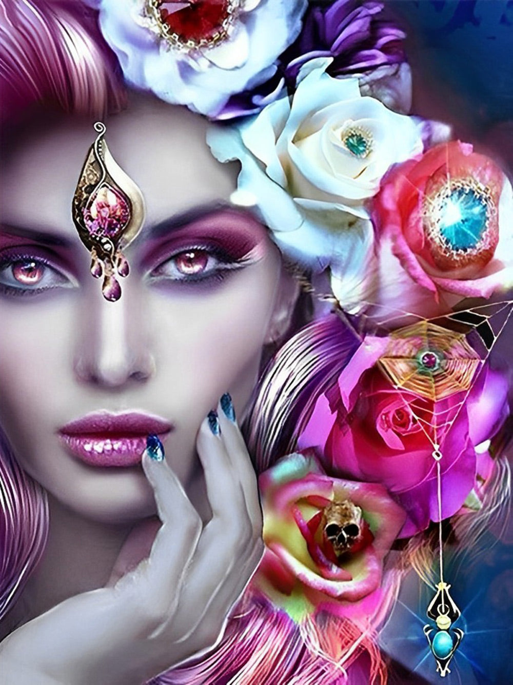 Weelderig Versierd Gezicht met Edelstenen Diamond Painting