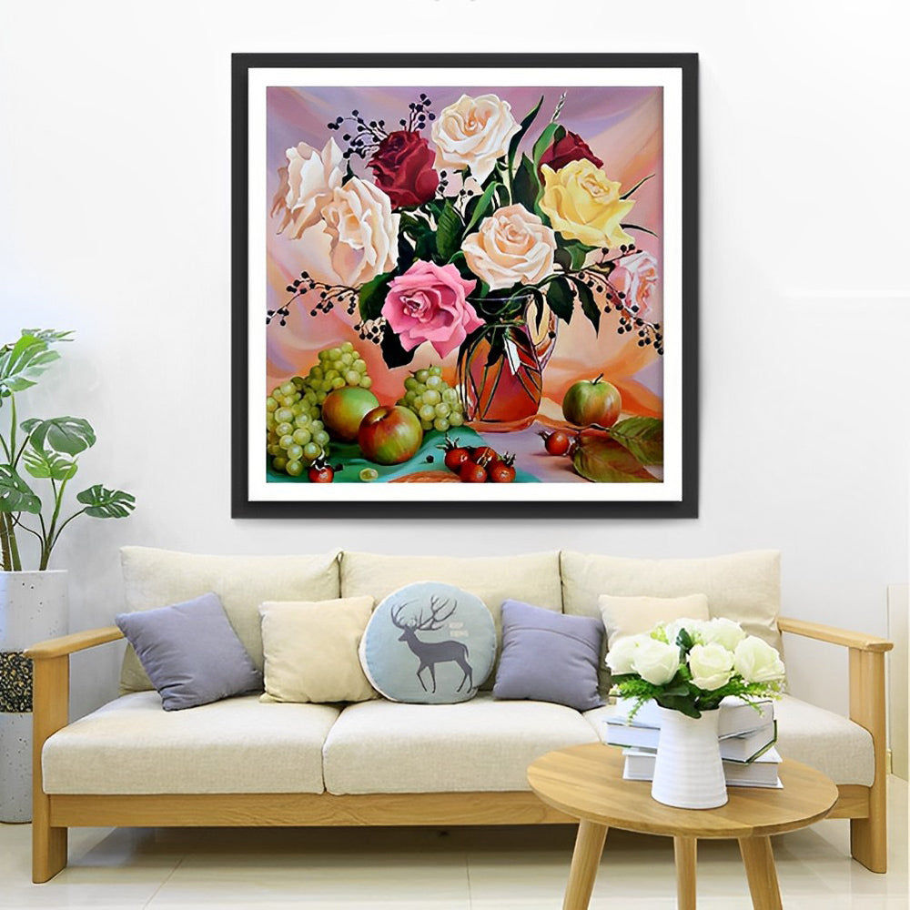 Weelderige Bloemen- en Fruittafering Diamond Painting