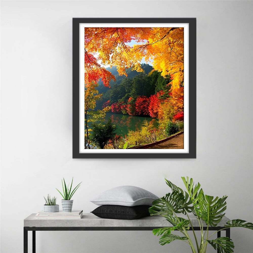 Weelderige Herfsttaferel bij het Water Diamond Painting