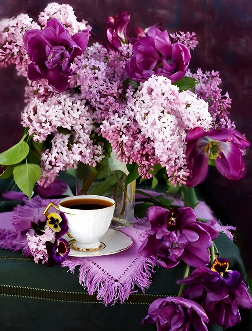 Weelderige Seringen en Kopje Koffie Diamond Painting