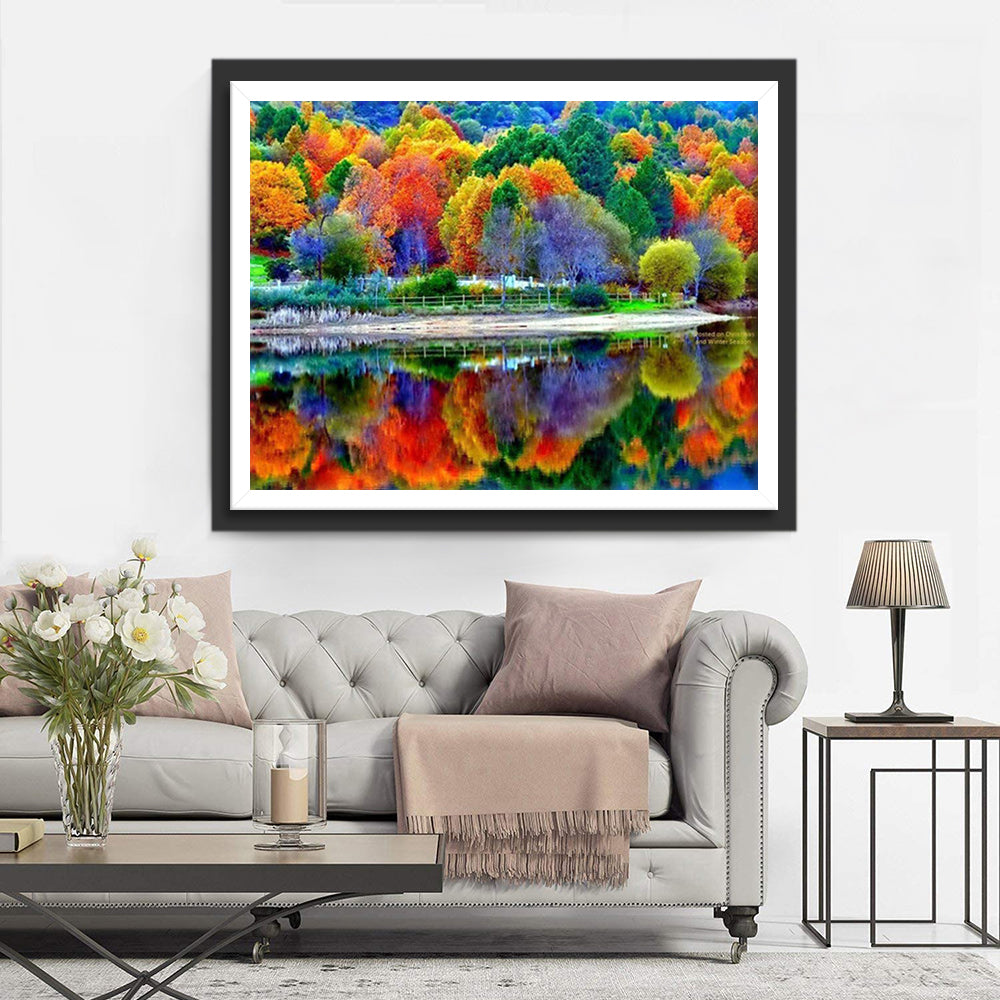 Weerspiegelde Herfstpracht aan het Meer Diamond Painting