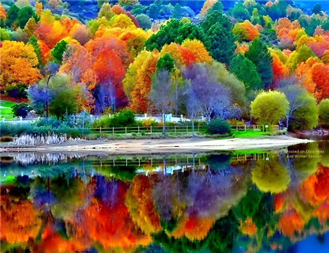 Weerspiegelde Herfstpracht aan het Meer Diamond Painting