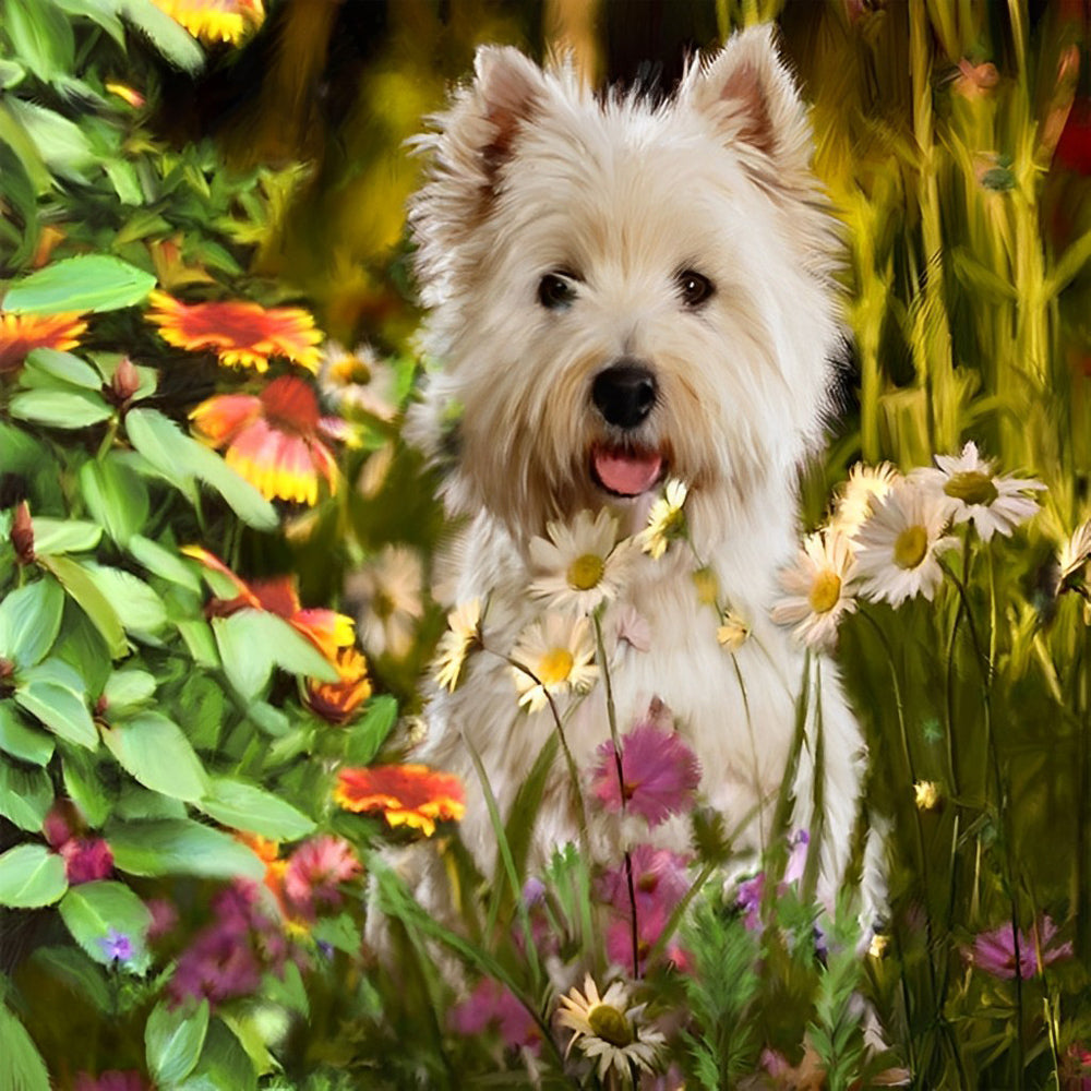 West Highland Dog achter de Struik Diamond Painting