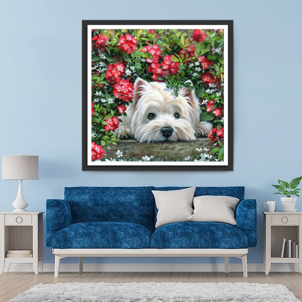 West Highland White Terrier in de Bloemen Diamond Painting
