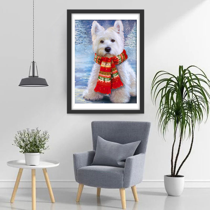 West Highland White Terrier met een Kerstsjaal Diamond Painting