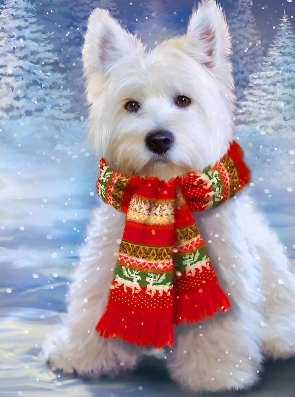 West Highland White Terrier met een Kerstsjaal Diamond Painting