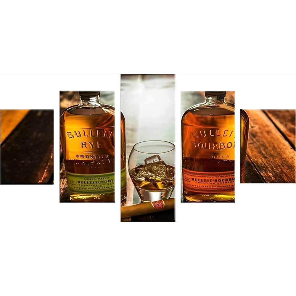 Whiskyflessen, Whiskyglas en Sigaar 5 Platen Diamond Painting