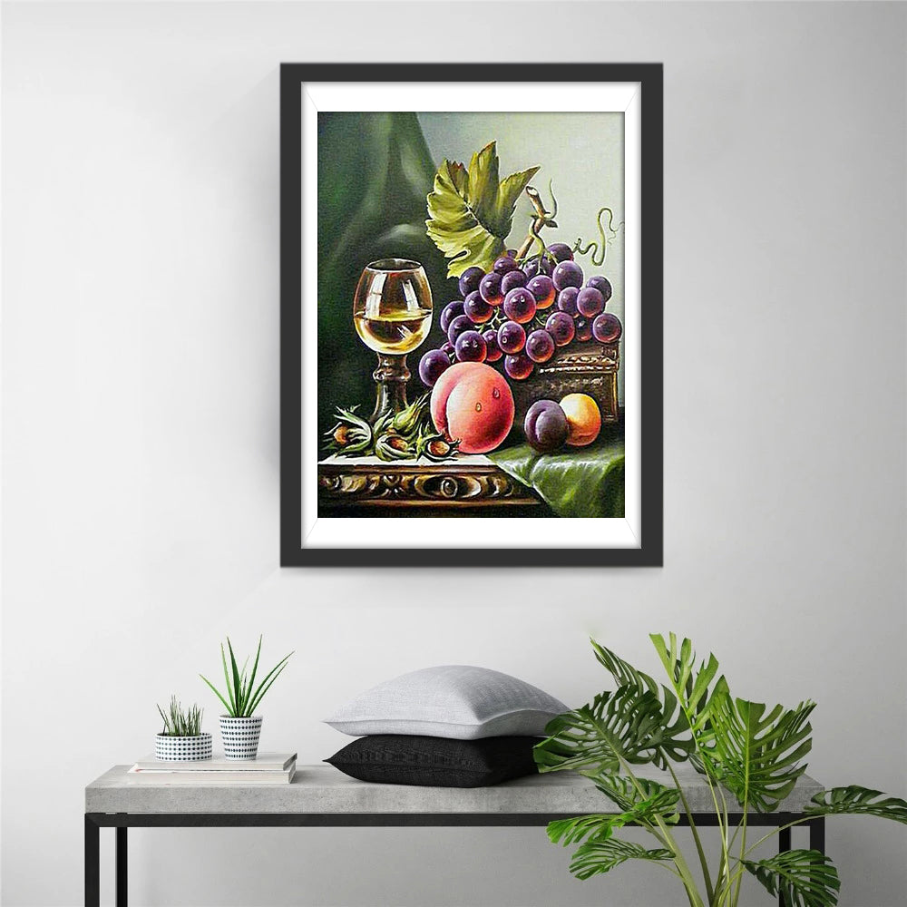 Wijn, Druiven en Perziken Diamond Painting