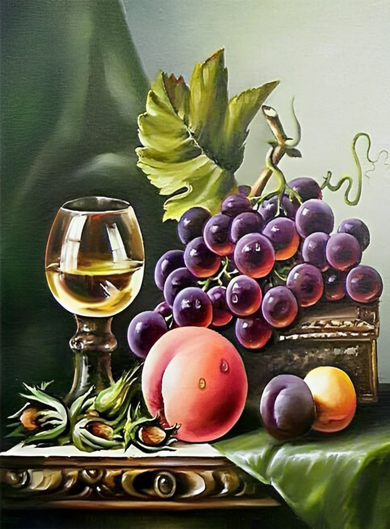 Wijn, Druiven en Perziken Diamond Painting