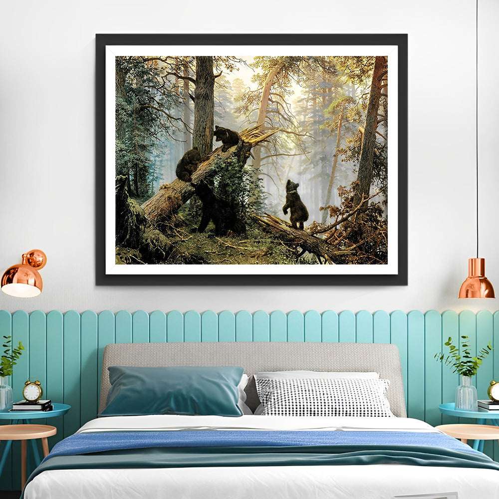 Wilde Beren in het Mysterieuze Naaldbos Diamond Painting