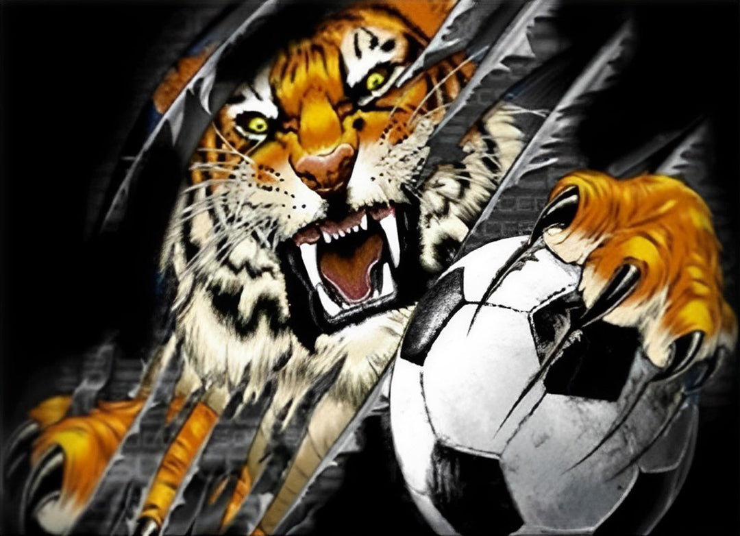 Wilde Tijger Vangt Voetbal Diamond Painting