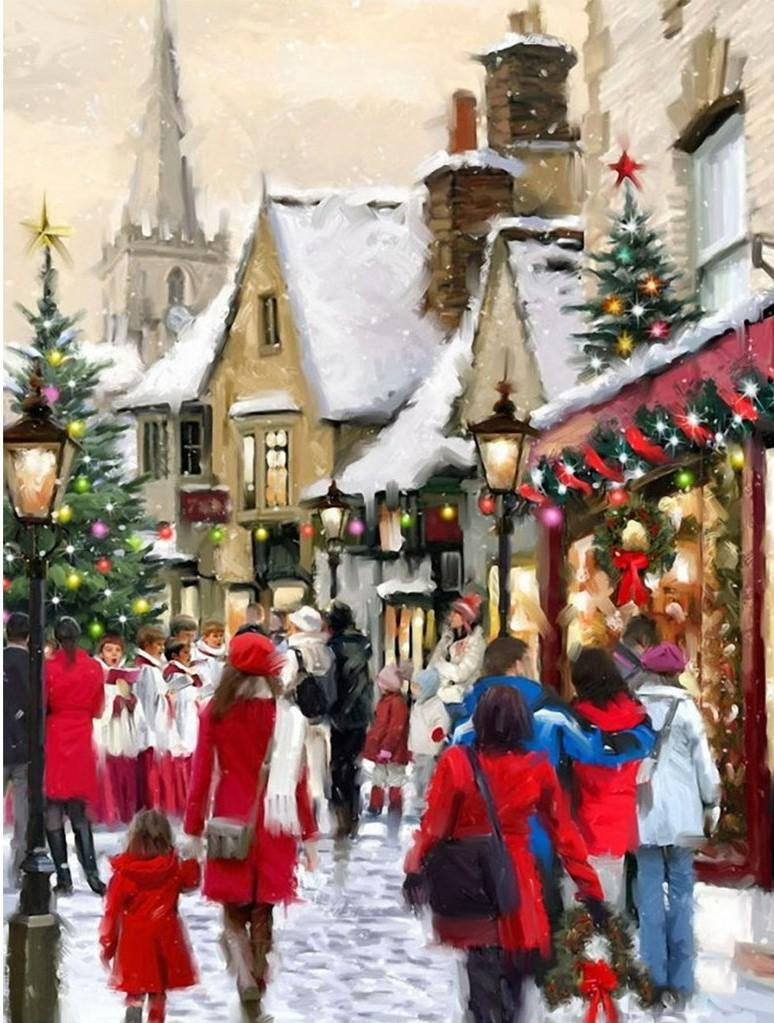 Winkelstraat tijdens Kerst Diamond Painting