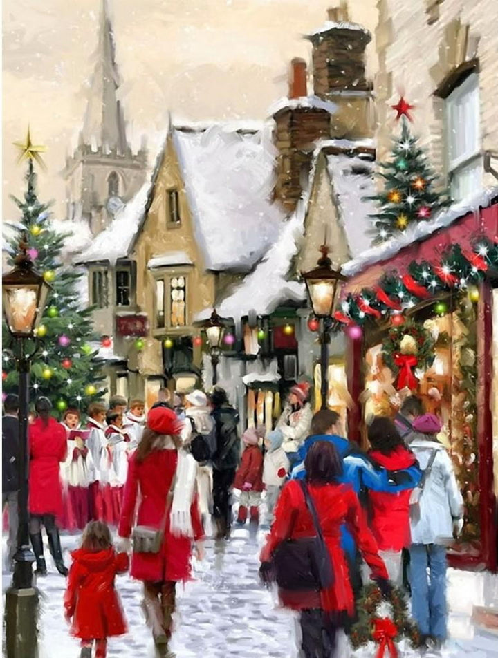 Winkelstraat tijdens Kerst Diamond Painting