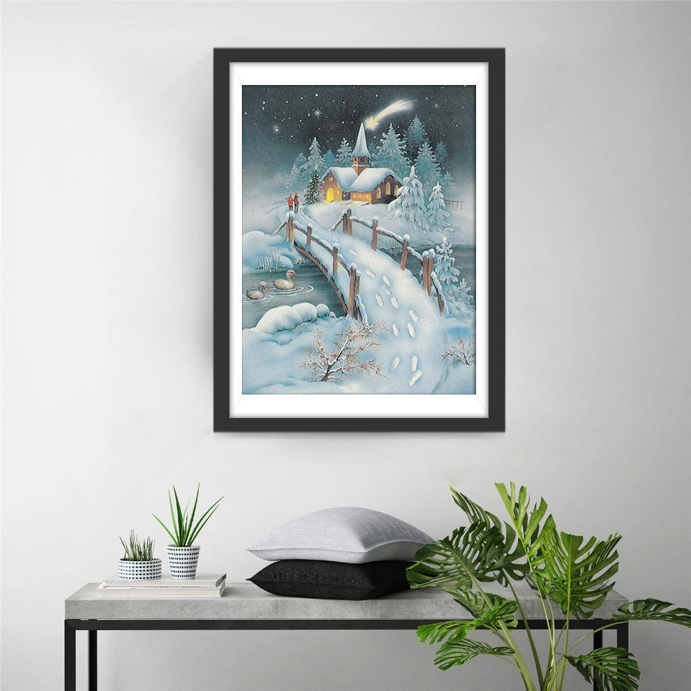 Winters Dorpsgebeuren Diamond Painting