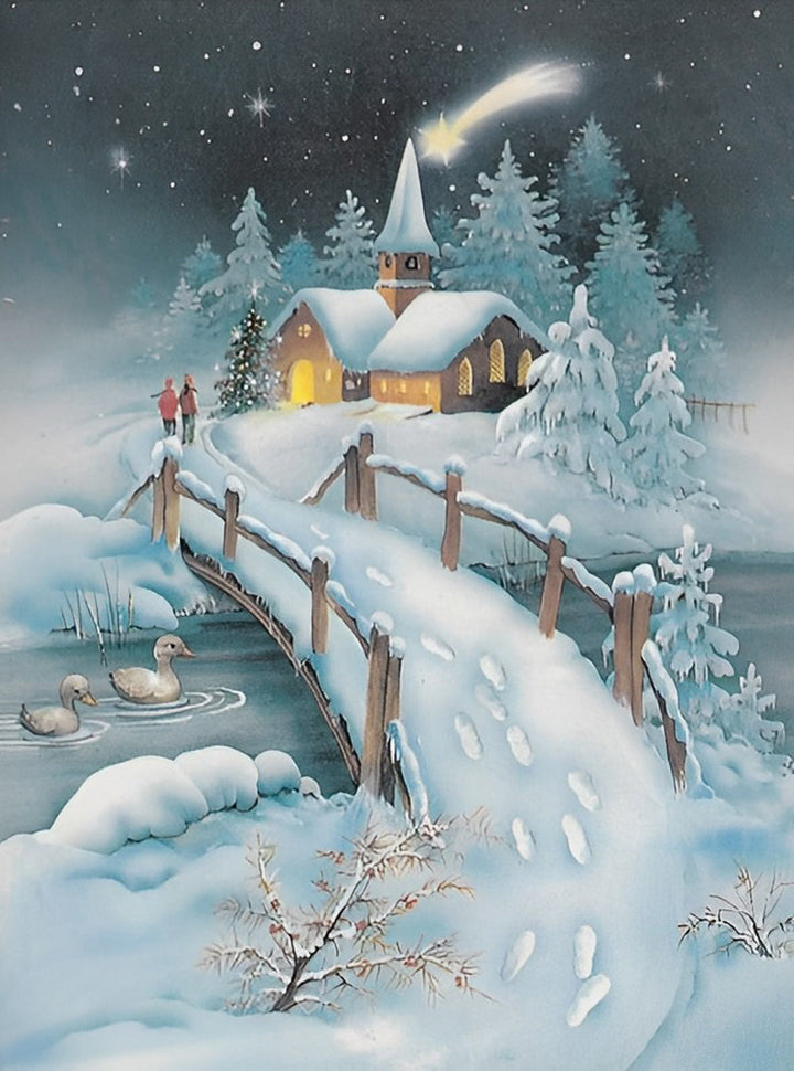 Winters Dorpsgebeuren Diamond Painting
