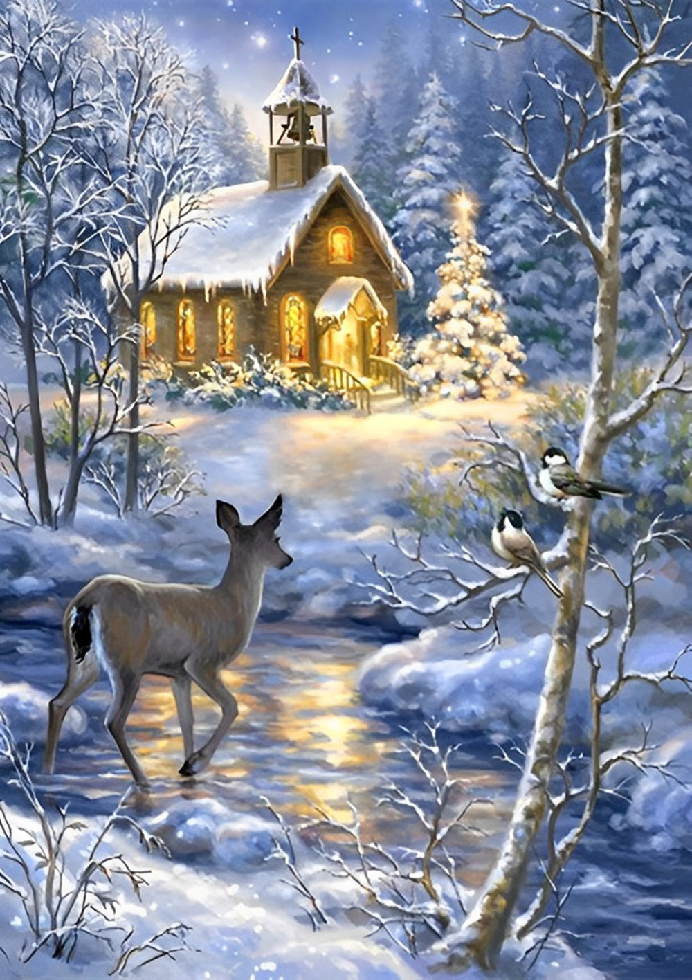 Winters Dorpsgezicht met Kerststemming Diamond Painting