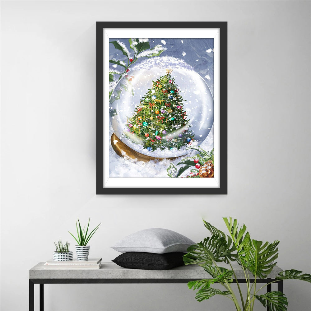 Winterse Kerstsfeer in een Glazen Bol Diamond Painting