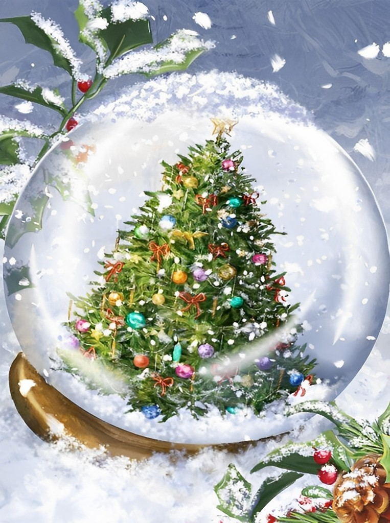 Winterse Kerstsfeer in een Glazen Bol Diamond Painting