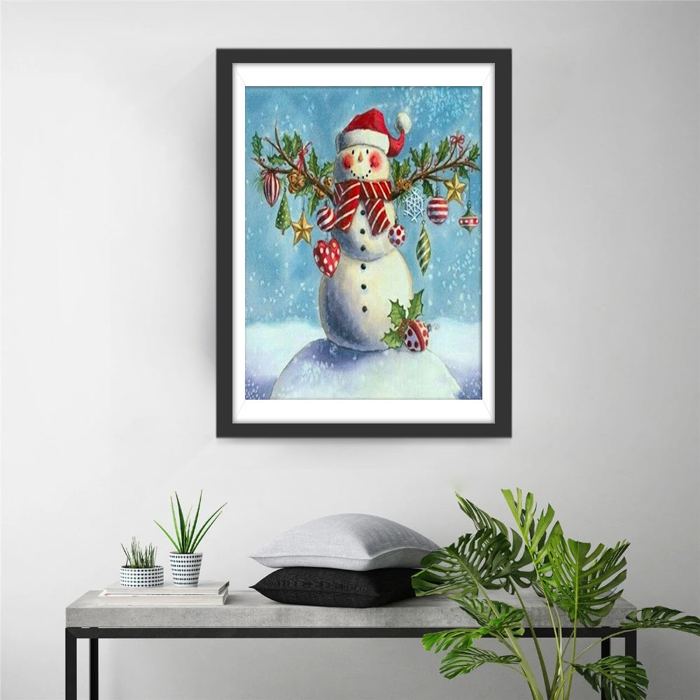 Winterse Sneeuwman met Kersthangers Diamond Painting