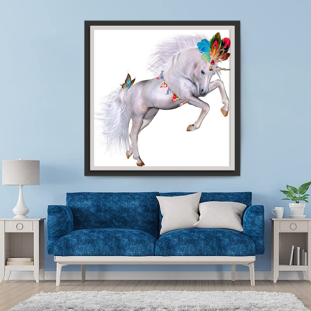 Wit Paard met veren Hoofdtooi Diamond Painting