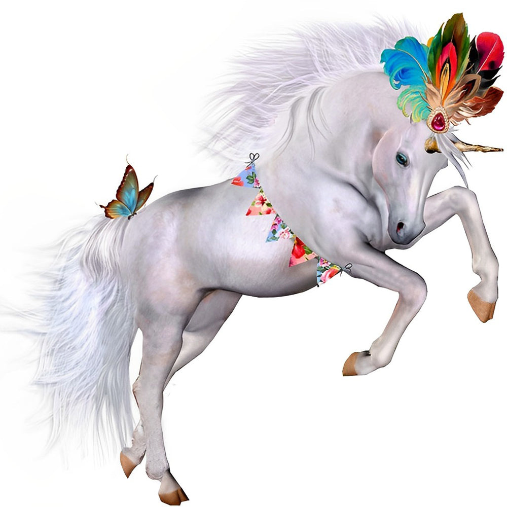 Wit Paard met veren Hoofdtooi Diamond Painting