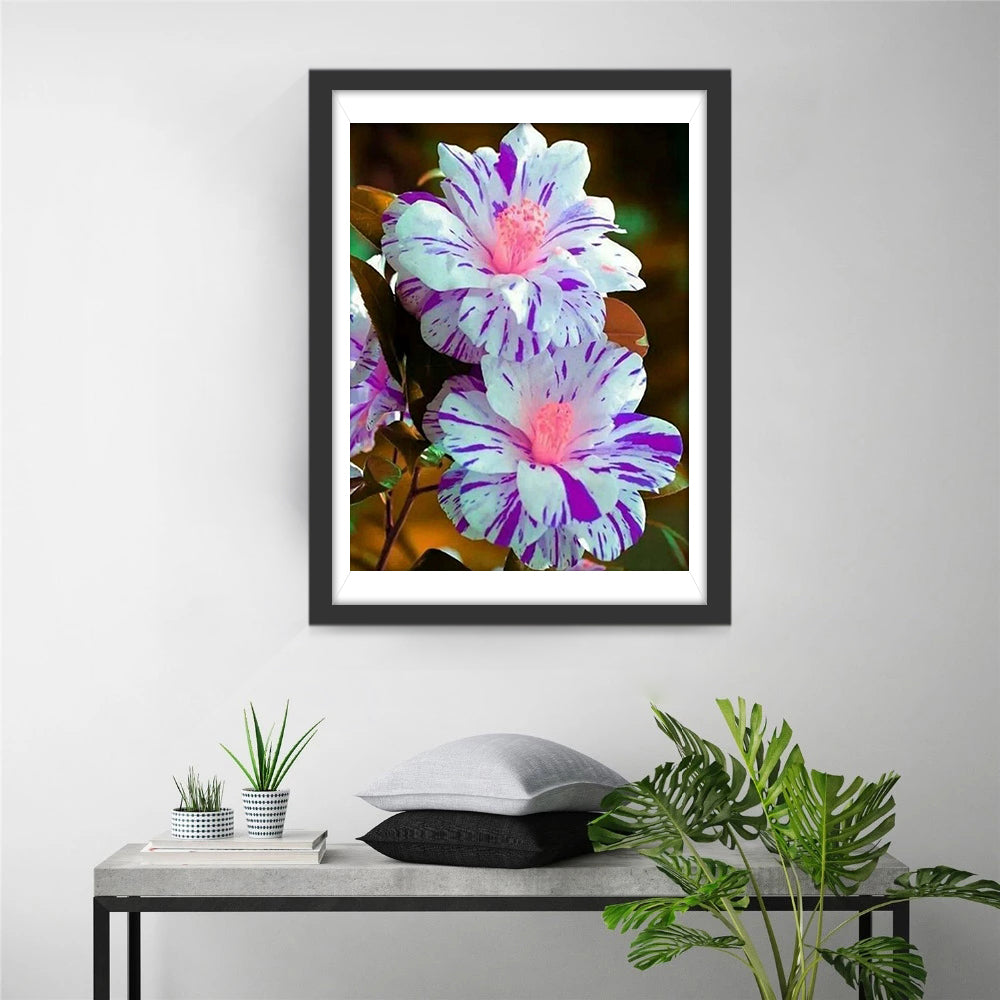 Wit-paarse Bloemen Diamond Painting