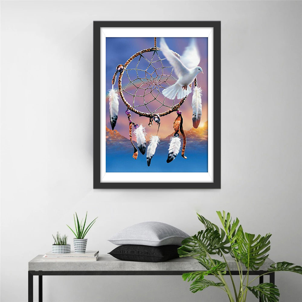 Witte Duif in Dromenvanger-sfeer Diamond Painting