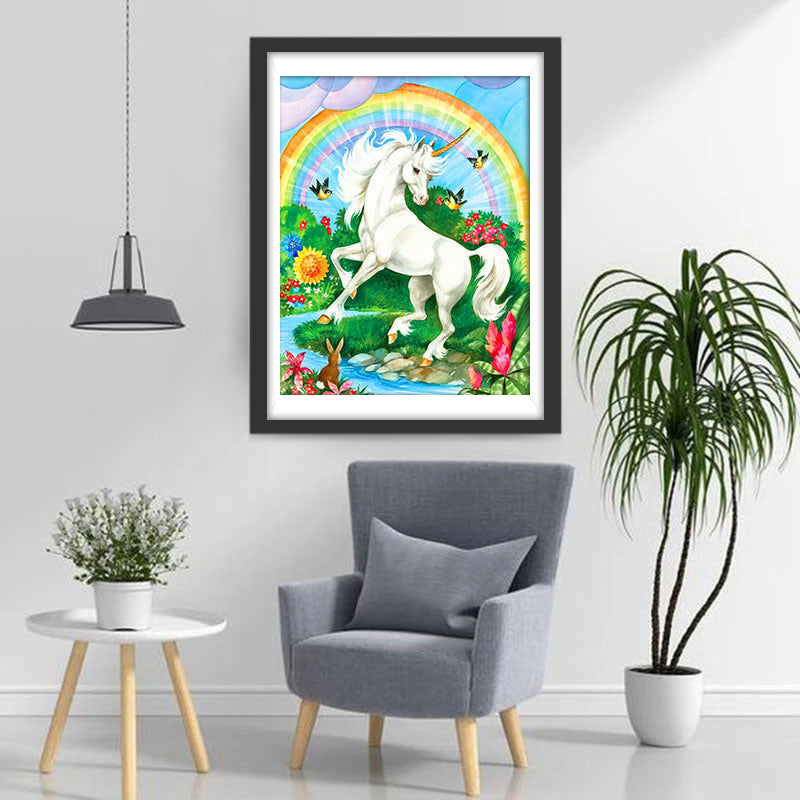 Witte Eenhoorn bij de Beek Diamond Painting